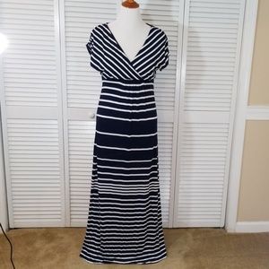 Large blue and white striped maxi dress